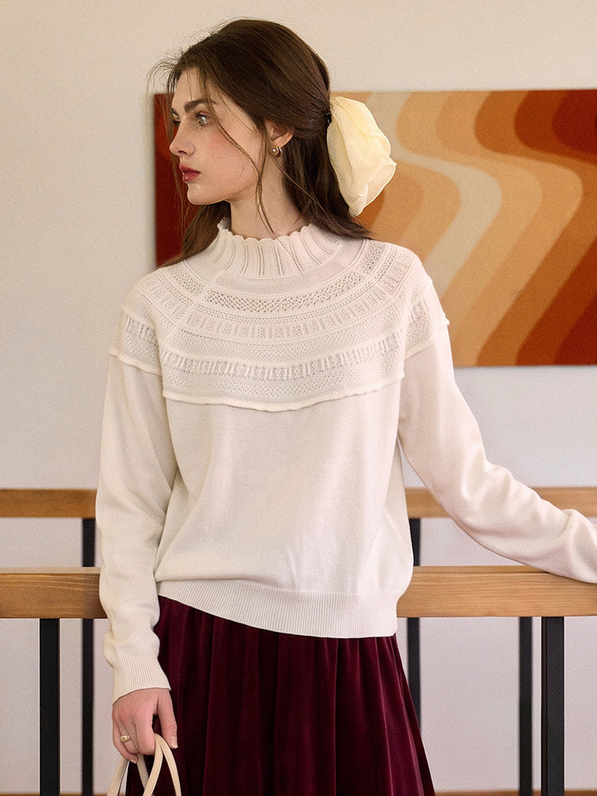 Odile Pointelle Mock Neck Sweater