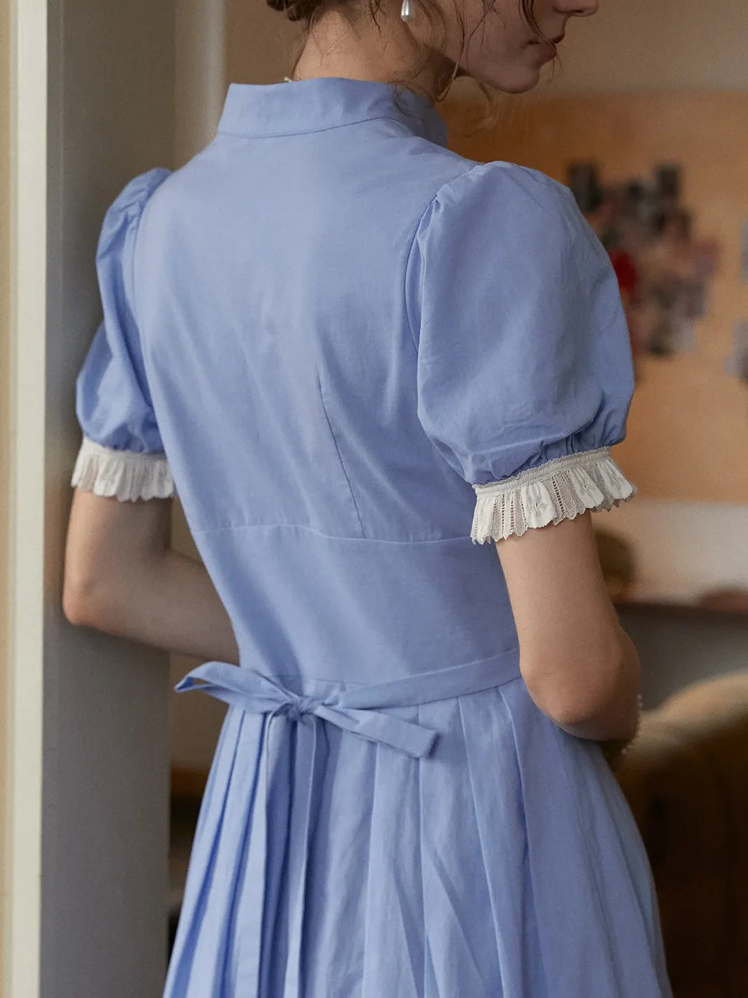 Ocean V-Neck Puff Sleeves Dress