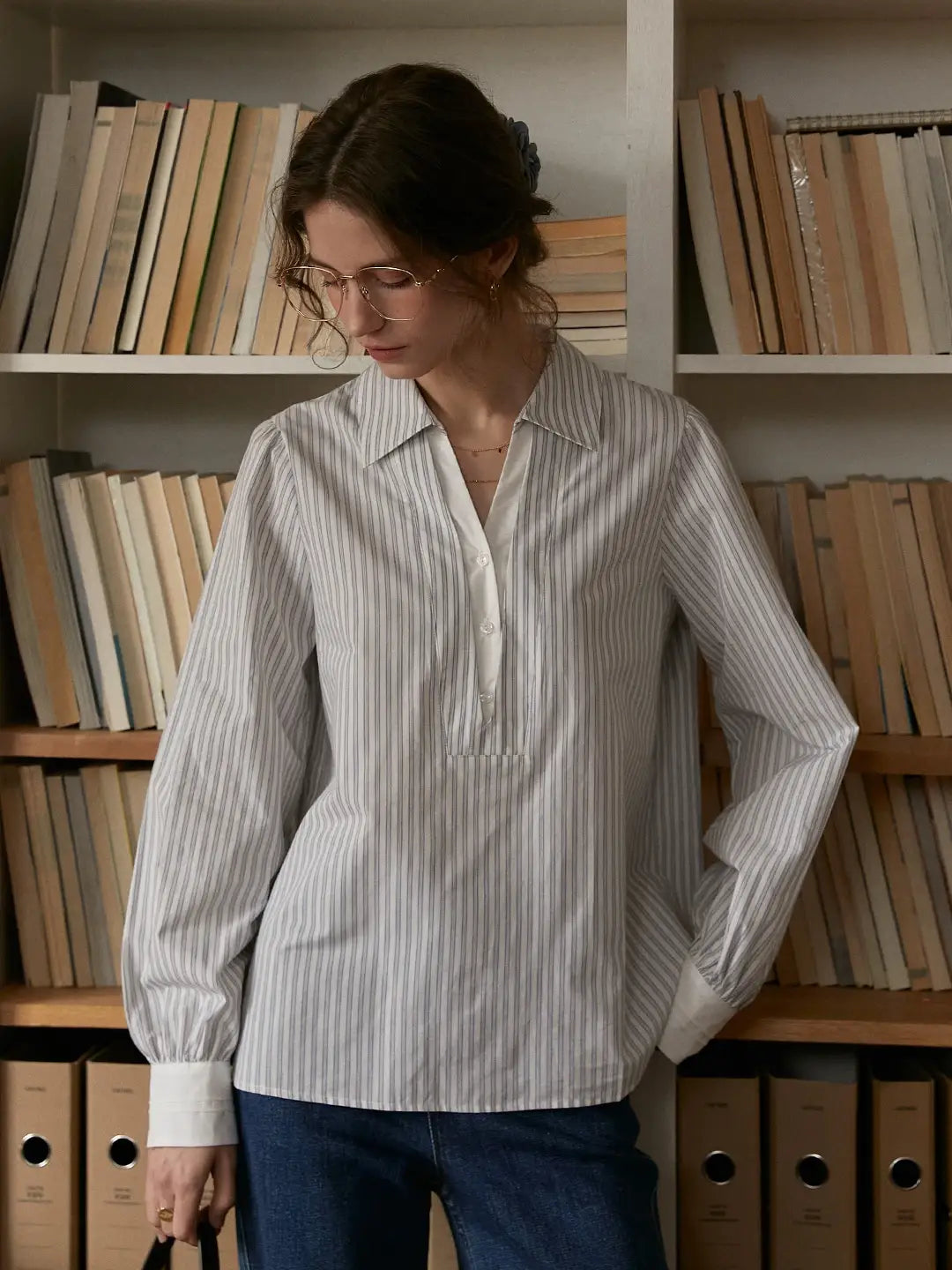 Eleanora Lapel Stripes Blouse