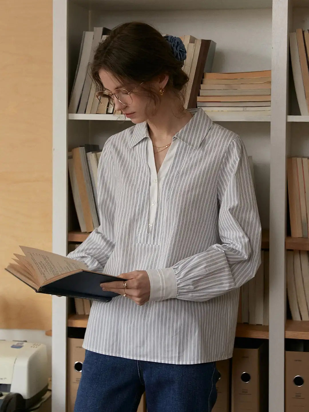 Eleanora Lapel Stripes Blouse