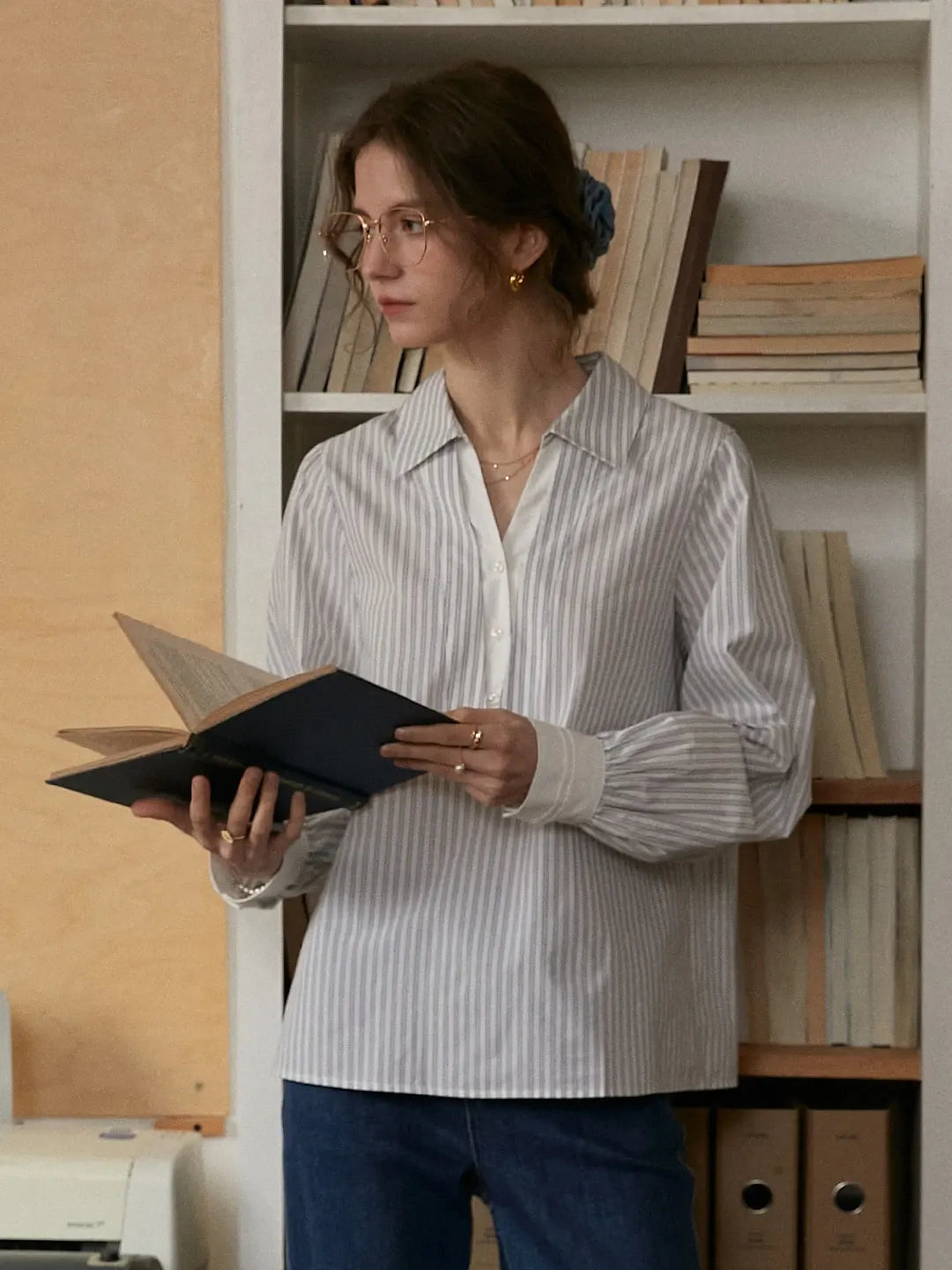 Eleanora Lapel Stripes Blouse