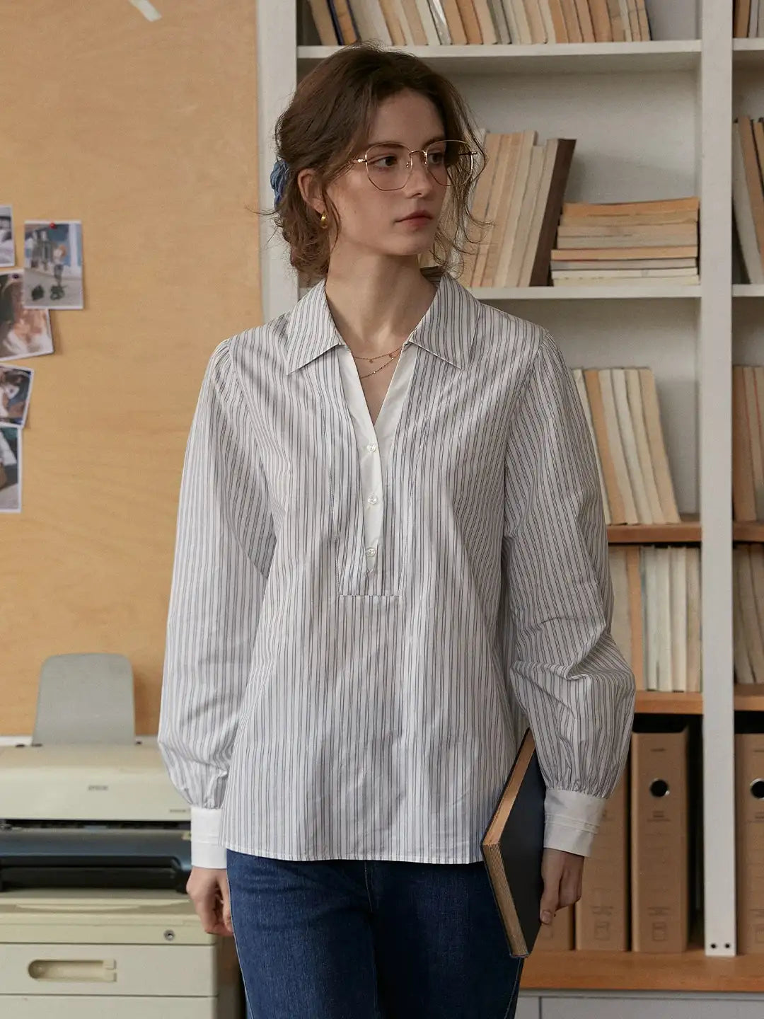 Eleanora Lapel Stripes Blouse