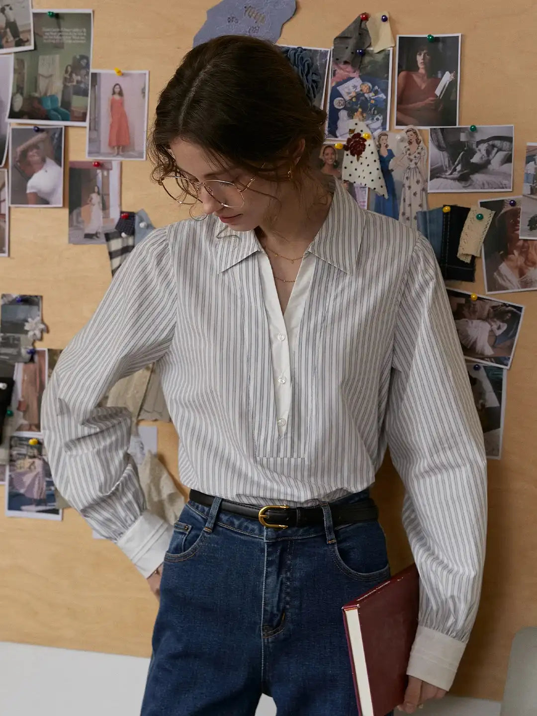 Eleanora Lapel Stripes Blouse