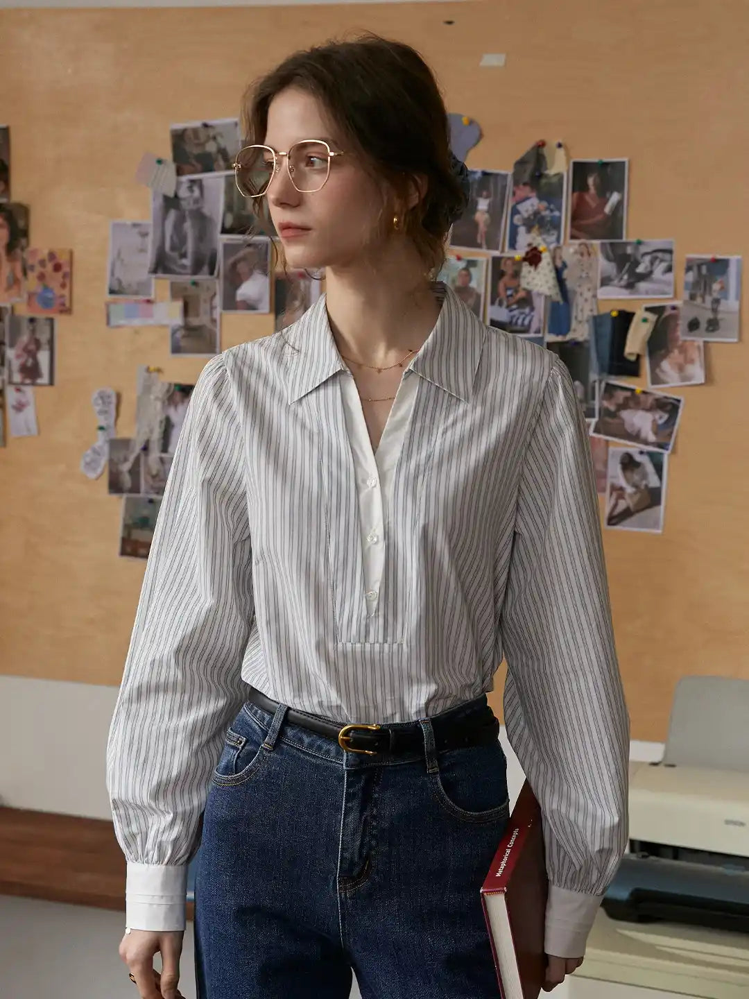 Eleanora Lapel Stripes Blouse