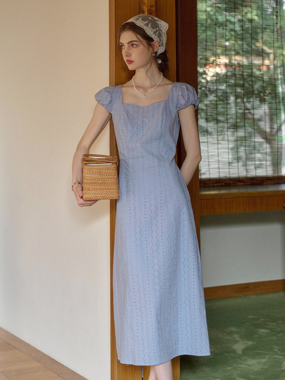 Emily Square Neck Embroidery 100% Cotton Dress