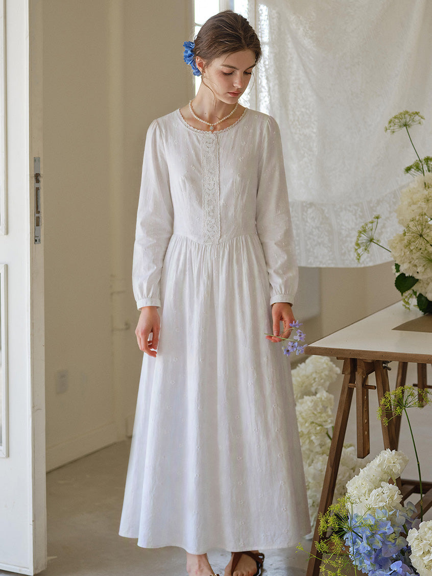 Giselle Lace Trim Round Neck Maxi Dress