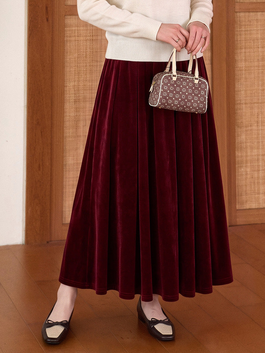 Marguerite Velvet Swing Midi Skirt