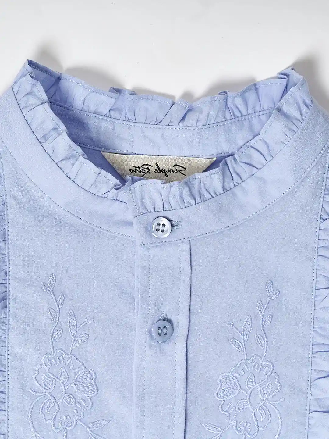 Kassidy Ruffle Collar Embroidered 100% Cotton Blouse