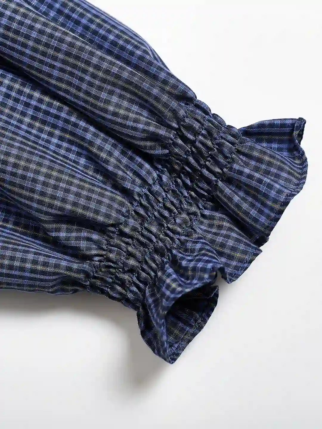 Nyra Round Neck Plaid 100% Cotton Blouse