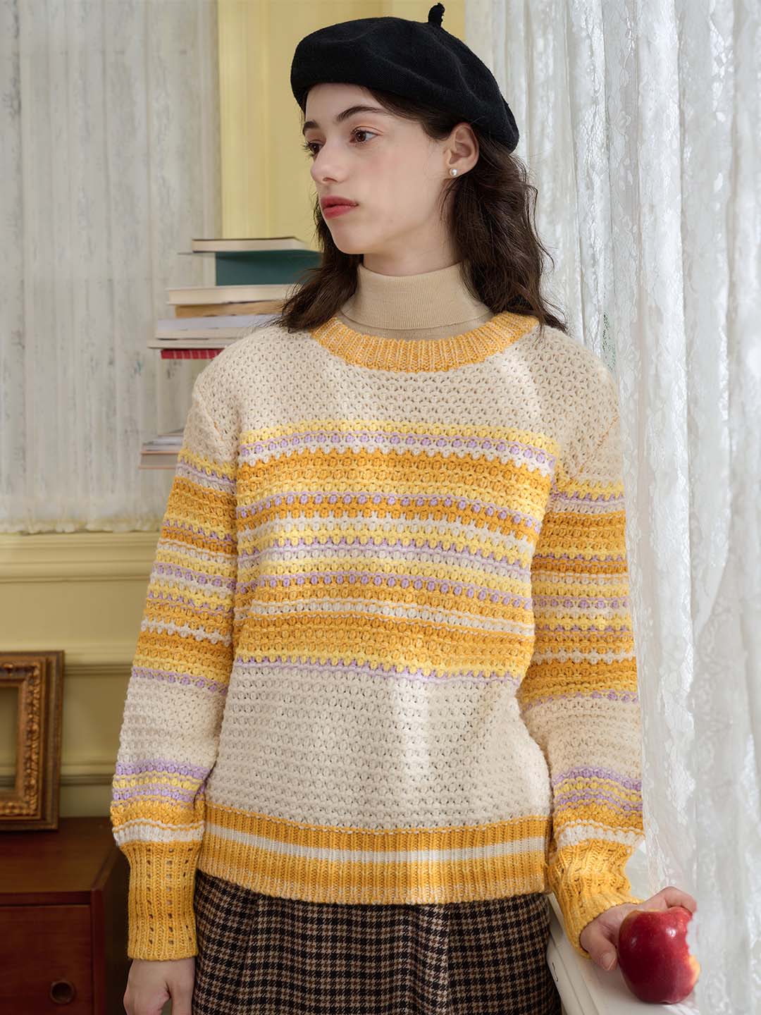 【Final Sale】Olive Classic Crew Neck Contrast Sweater