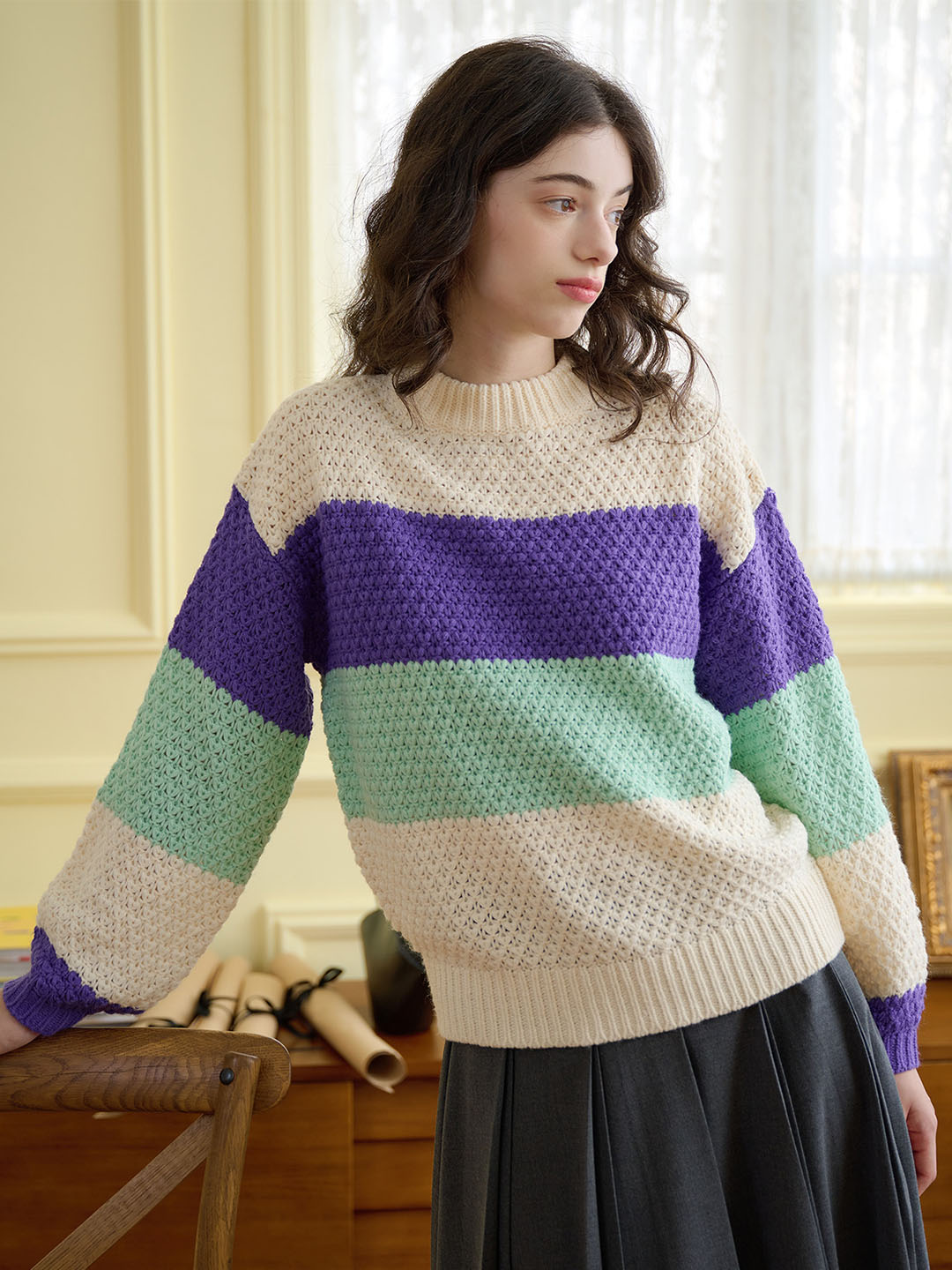 【Final Sale】Esther Color-Blocked Ribbed Cozy Sweater