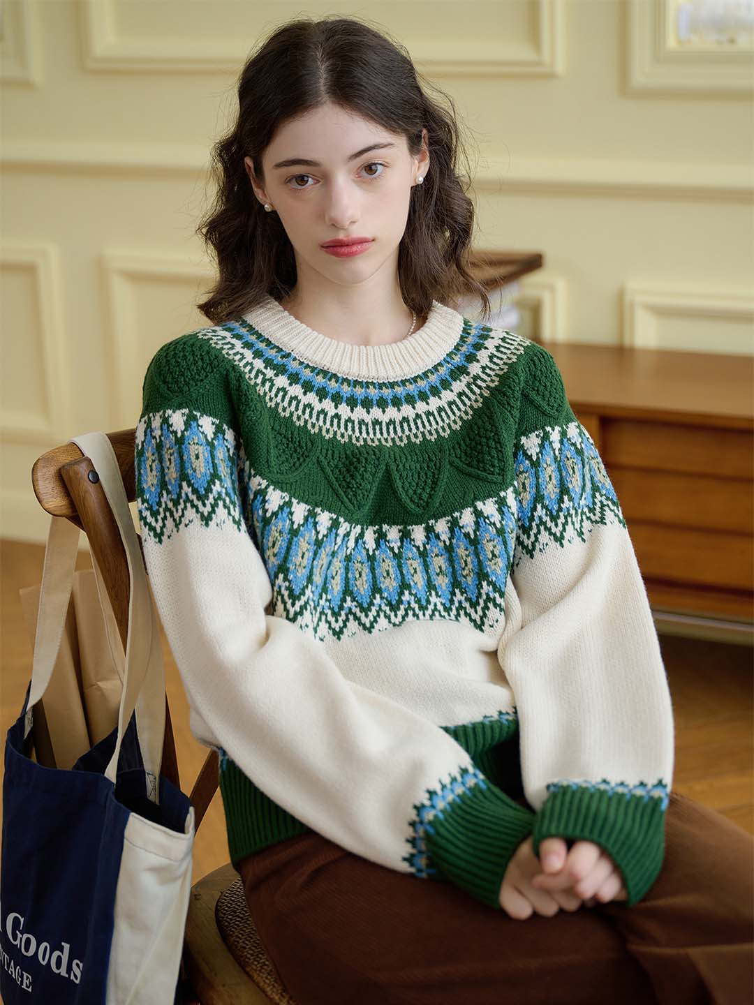 Jade Chevron Pattern Raglan Sleeve Sweater