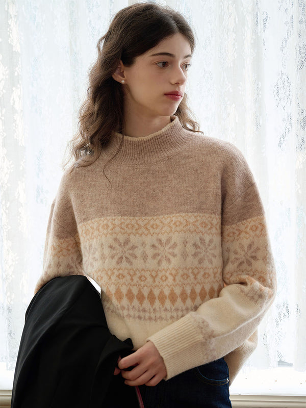 Caroline Patchwork Geometric Off-Shoulder Sweater