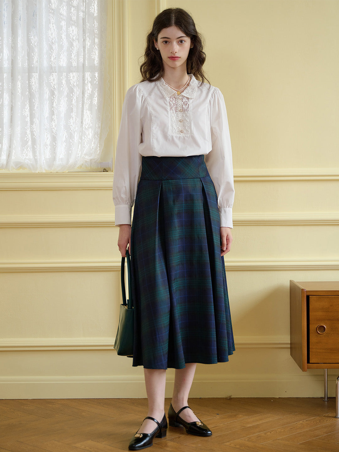 【Final Sale】Vivian Plaid Print Fold Pleated Detail Skirt