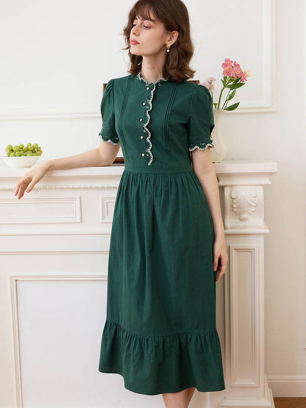 Romina Cotton Vintage Embroidered Green Dress