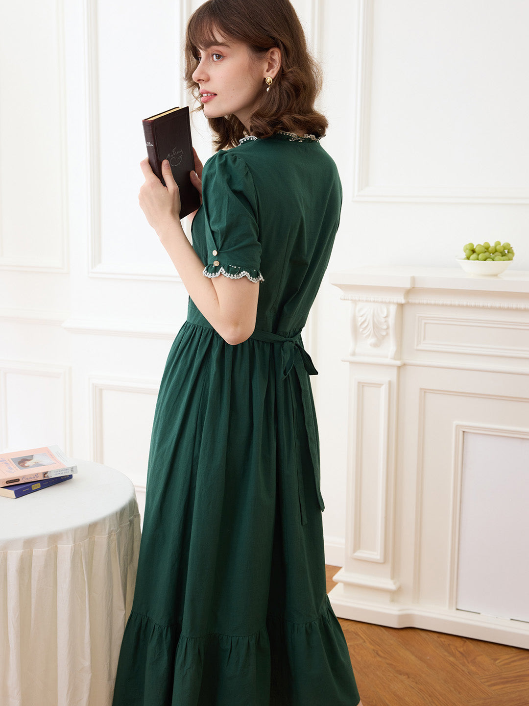 【Final Sale】Romina Cotton Vintage Embroidered Green Dress
