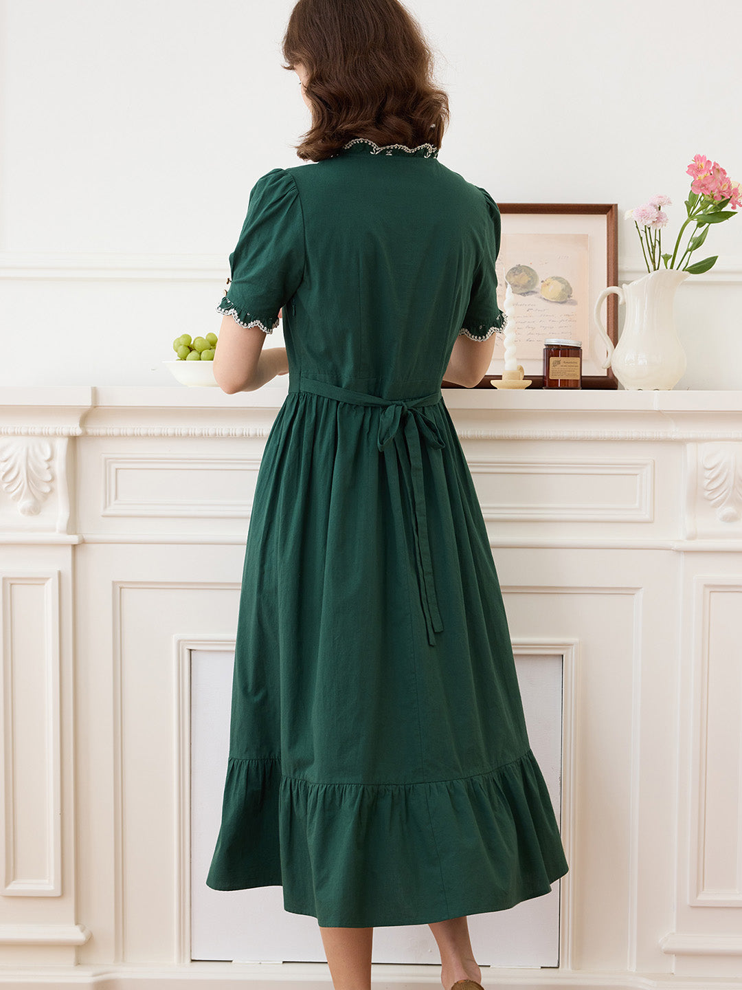 【Final Sale】Romina Cotton Vintage Embroidered Green Dress