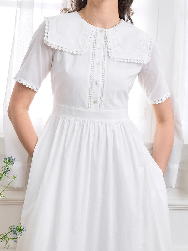 Drew Statement Collar Lace Panel Cotton Dress