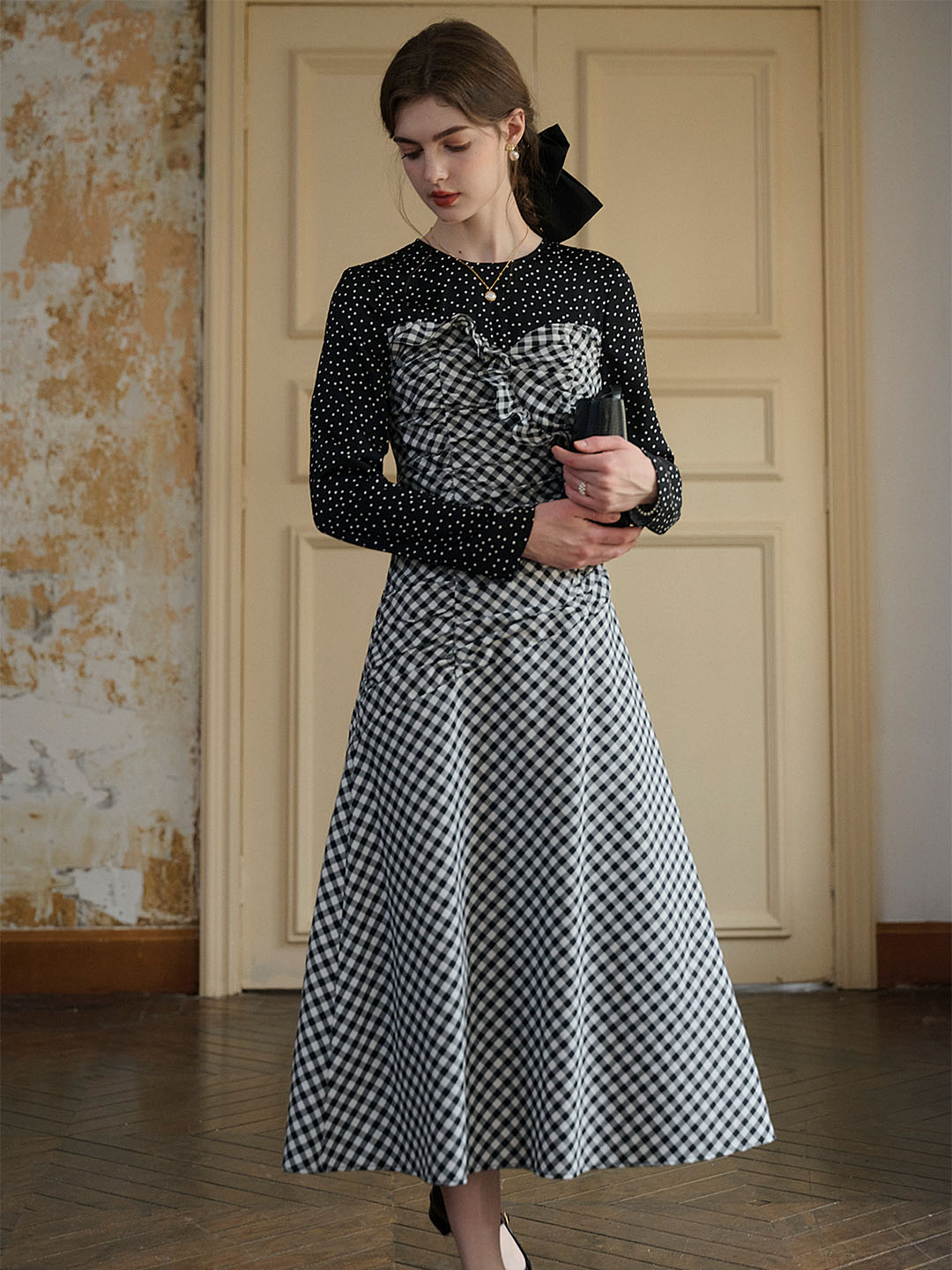 【Final Sale】Amara Classic Round Neck Patchwork Plaid Dress