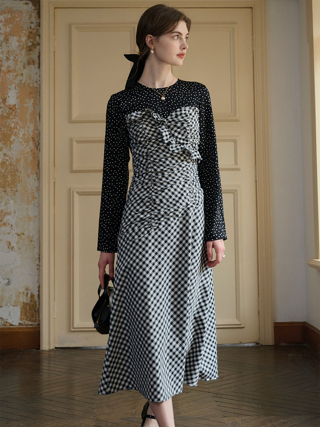 【Final Sale】Amara Classic Round Neck Patchwork Plaid Dress