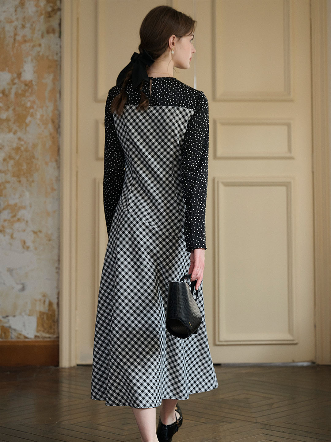 【Final Sale】Amara Classic Round Neck Patchwork Plaid Dress