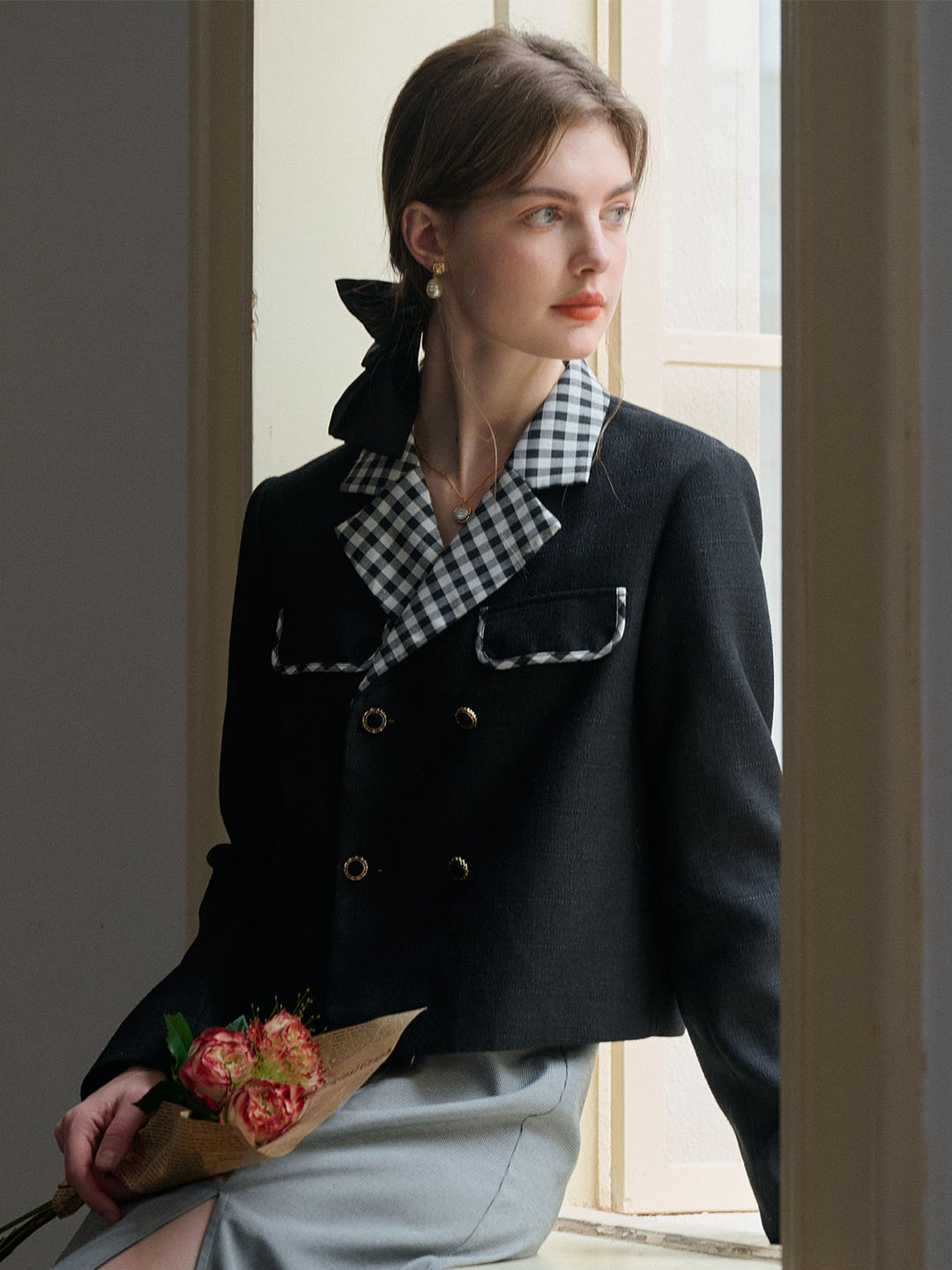 【Final Sale】Kennedy Classic Notched Lapel Contrast Check Jacket
