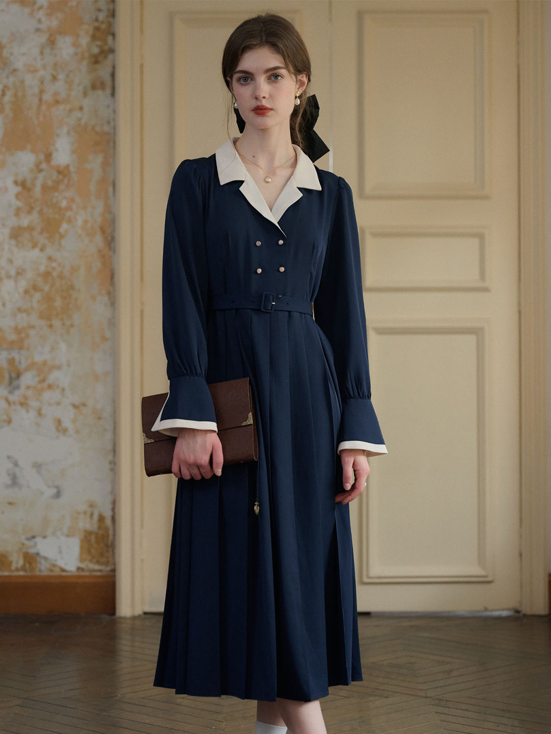 Simone Vintage Double Breasted Colorblock Collar Dress