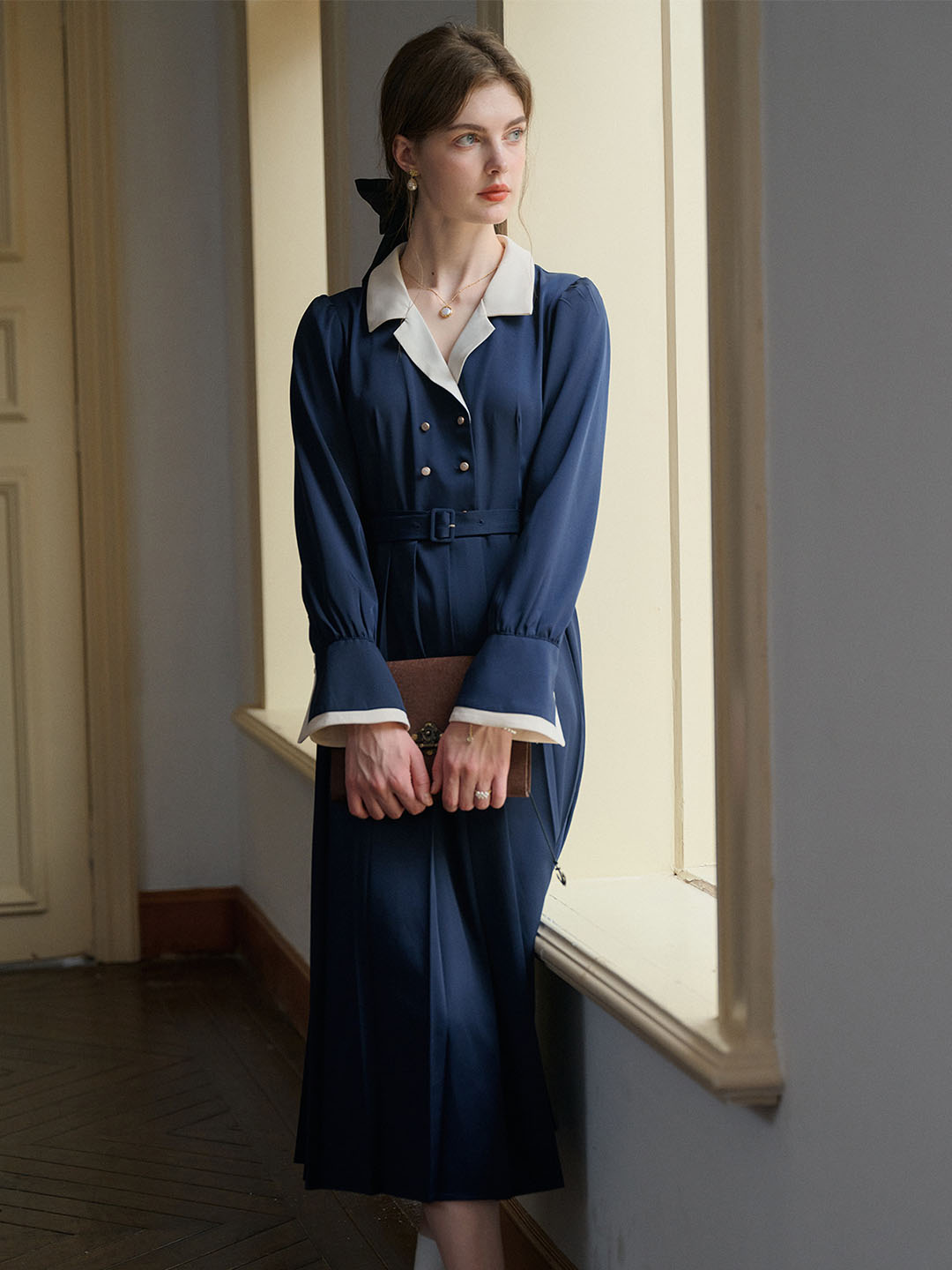 Simone Vintage Double Breasted Colorblock Collar Dress