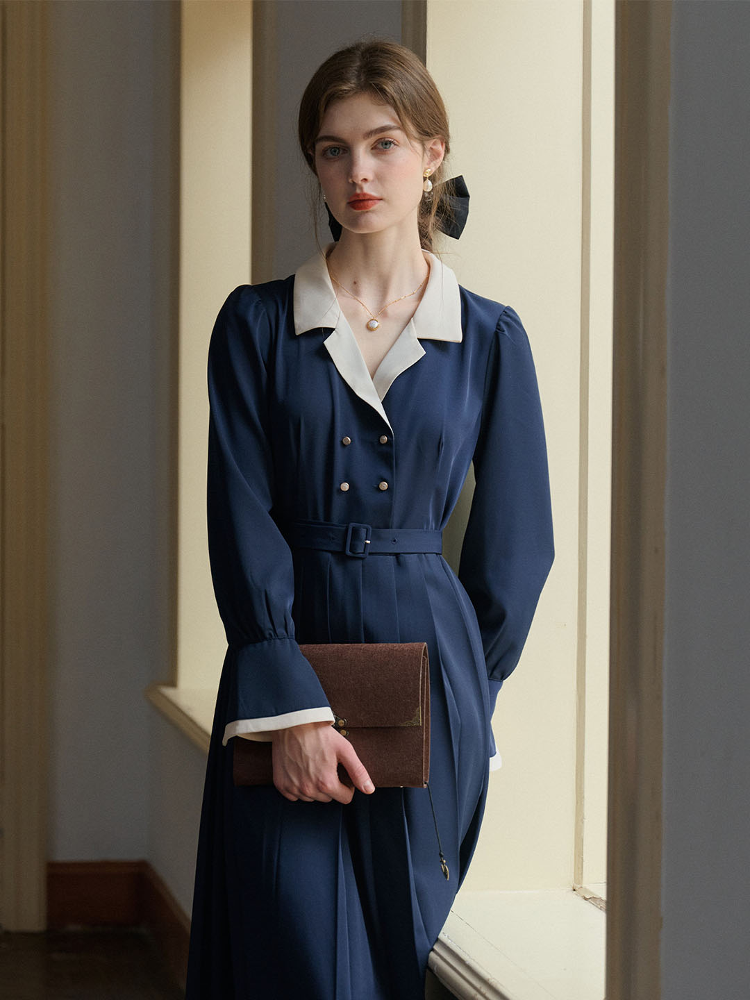 Simone Vintage Double Breasted Colorblock Collar Dress
