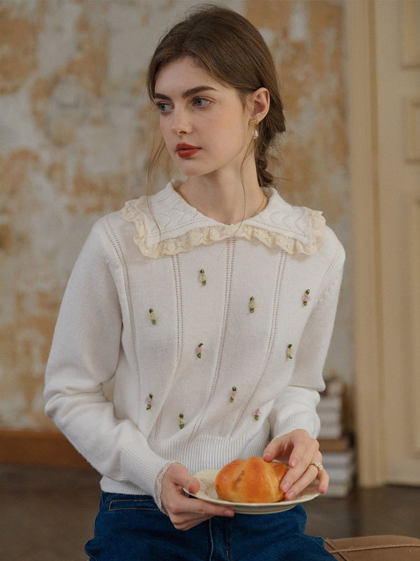 【Final Sale】Piper Floral Patched Frill Trim Sweater