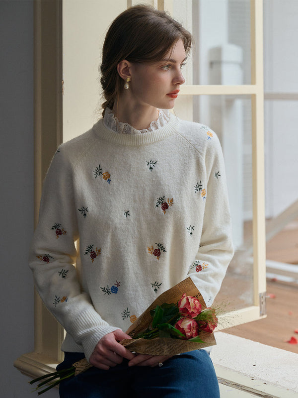Melody Floral Embroidery Raglan Sleeve Sweater