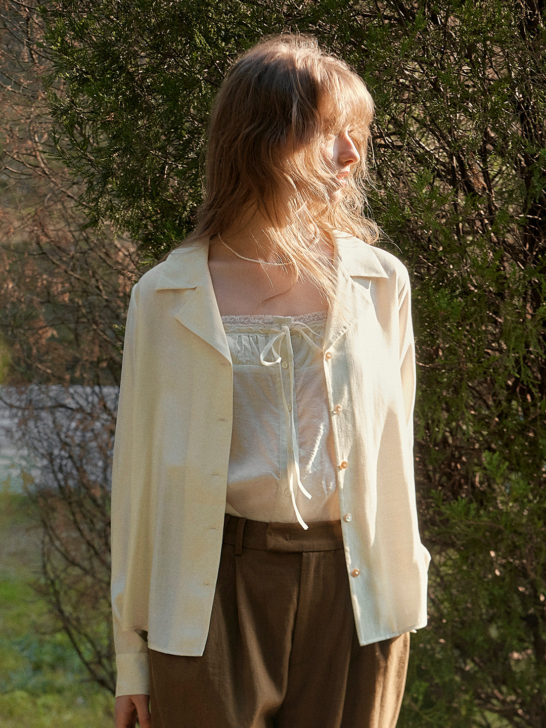 Isla V-Neck Lapel Wool Shirt- Yellow