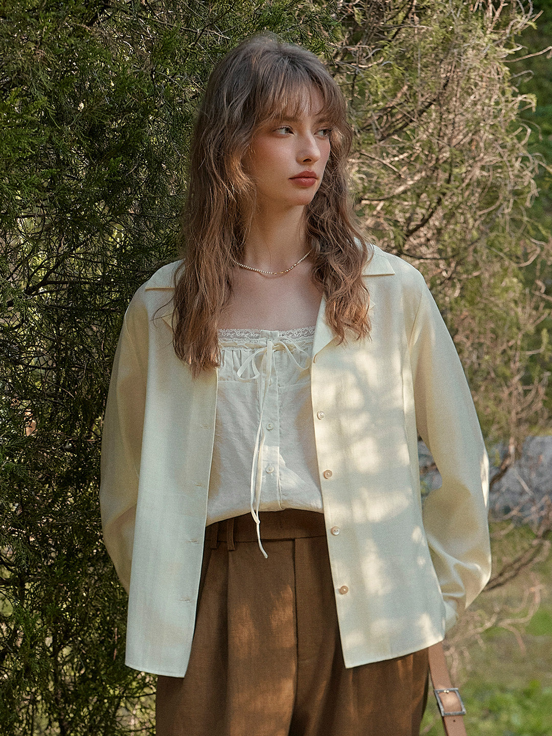Isla V-Neck Lapel Wool Shirt- Yellow