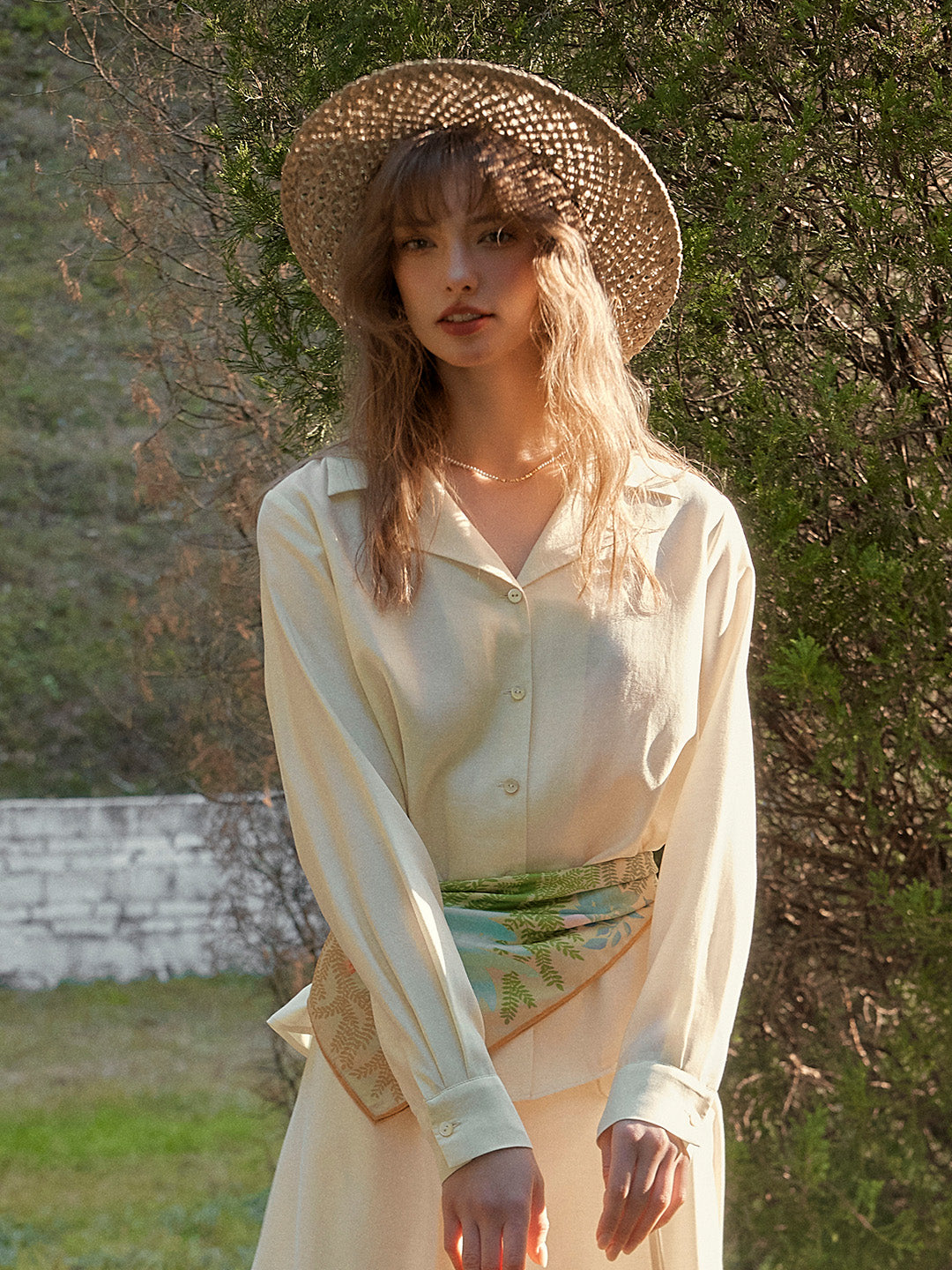 Isla V-Neck Lapel Wool Shirt- Yellow