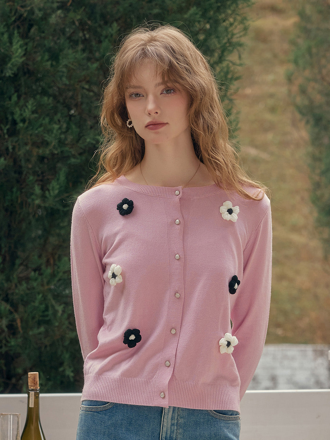 【Final Sale】Amabel Round Neck Flower Cardigan