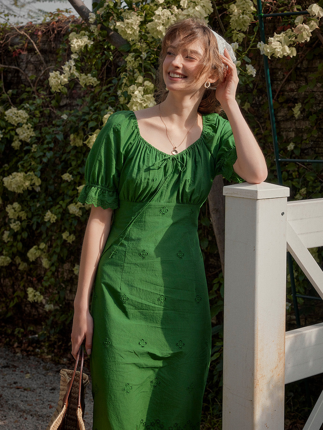 Maya Square Neck Embroidery Puff Sleeves Dress