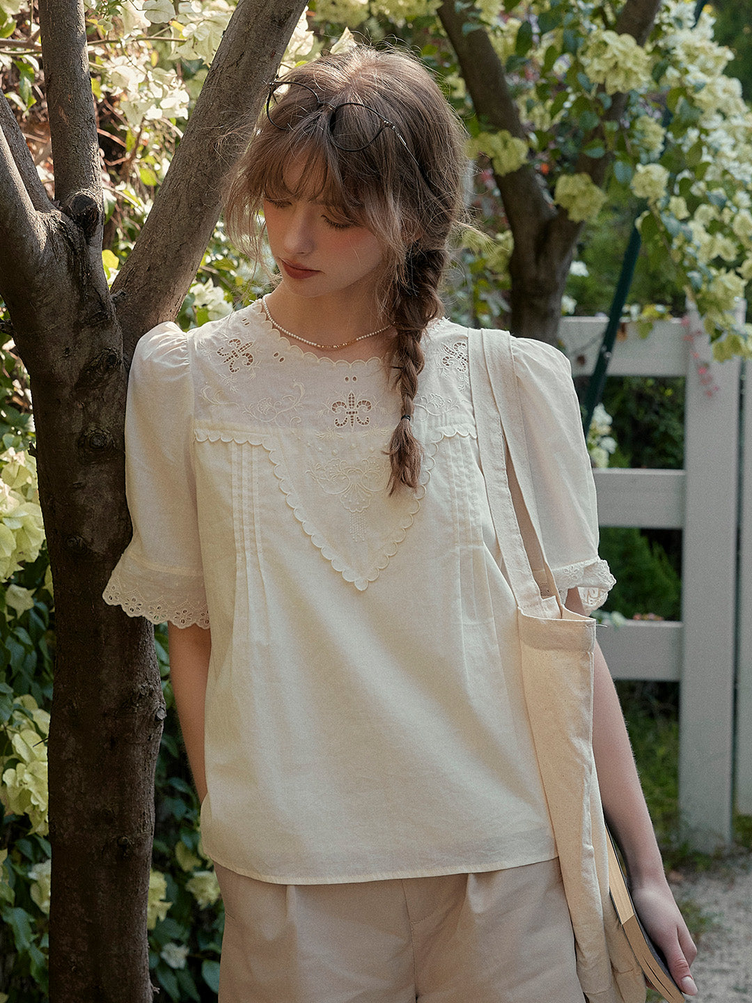 Sally Round Neck Embroidered Victorian Cotton Blouse