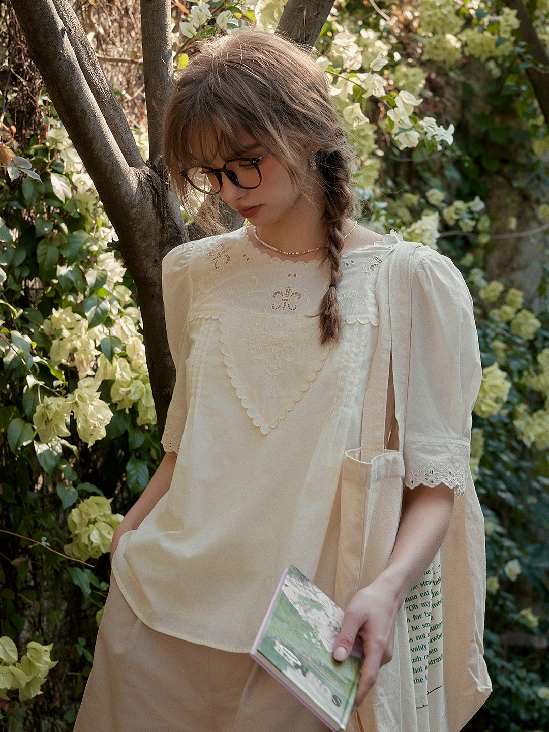 Sally Round Neck Embroidered Victorian Cotton Blouse