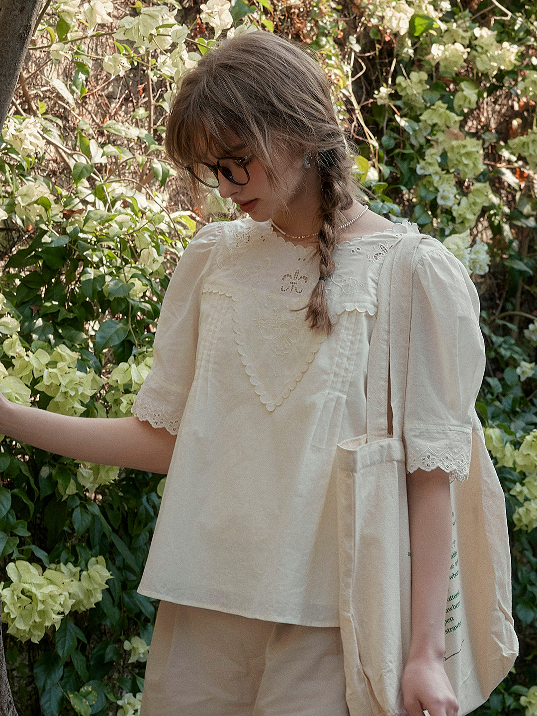 Sally Round Neck Embroidered Victorian Cotton Blouse