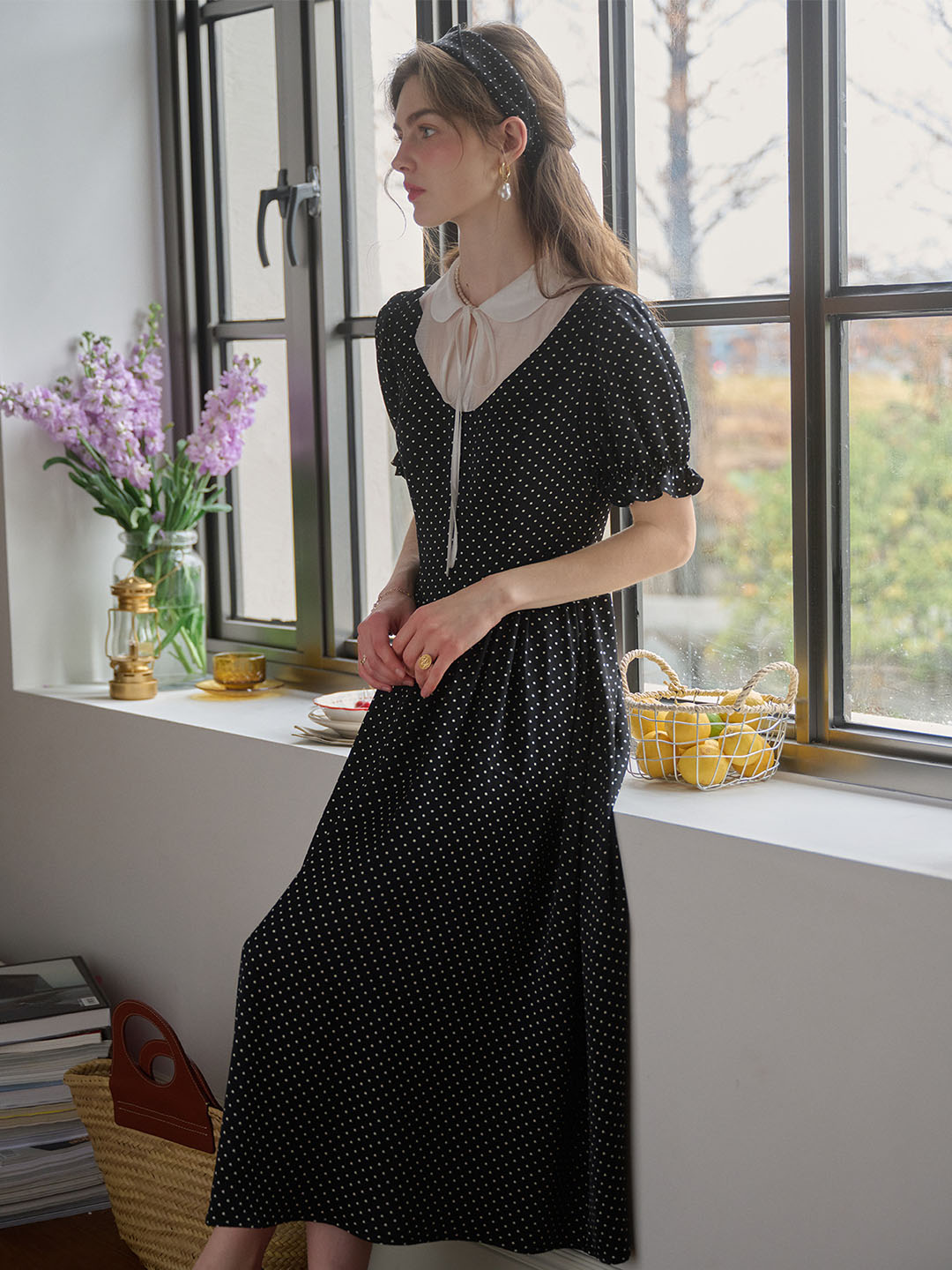 Dahlia Doll Neck Puff Sleeve Polka Dot Dress