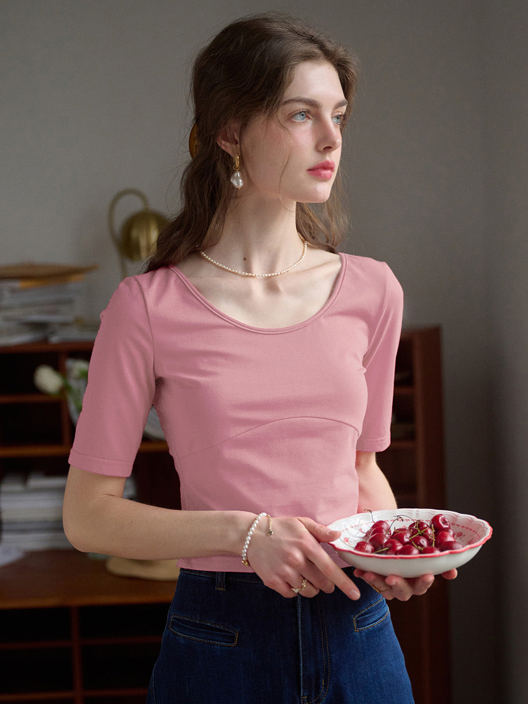 【Final Sale】Indigo Round Neck Knit Top - Pink
