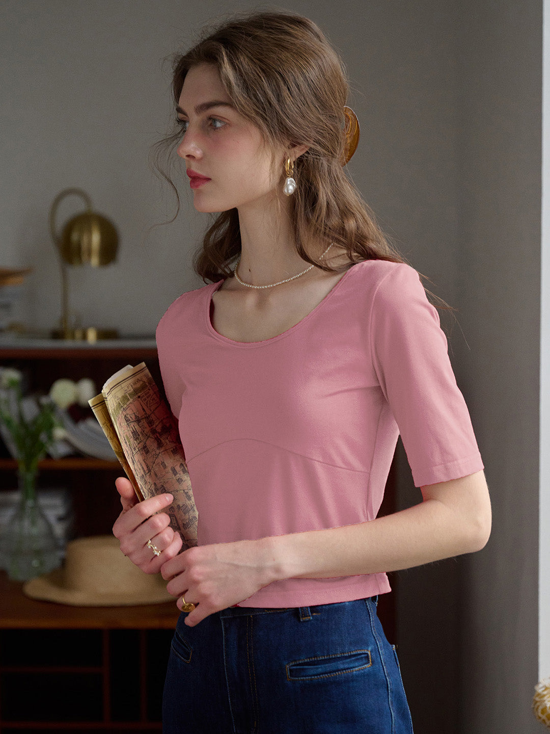 【Final Sale】Indigo Round Neck Knit Top - Pink