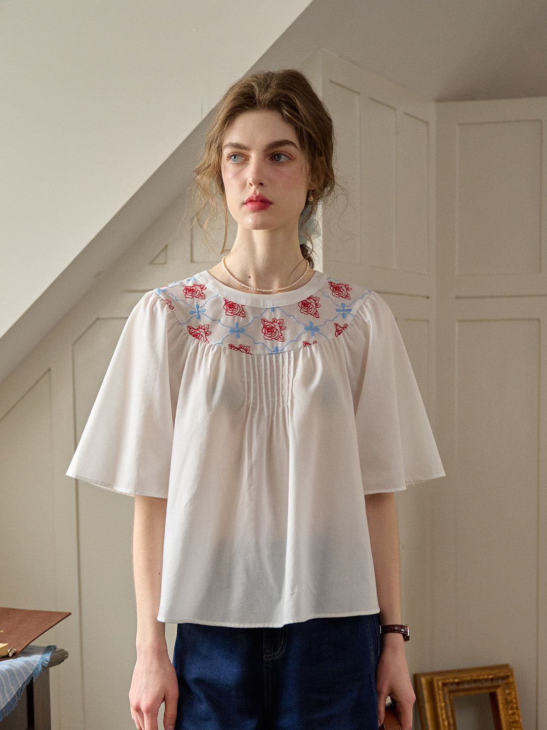 【Final Sale】Kenia Lace-up Striped Floral Off The Shoulder Top