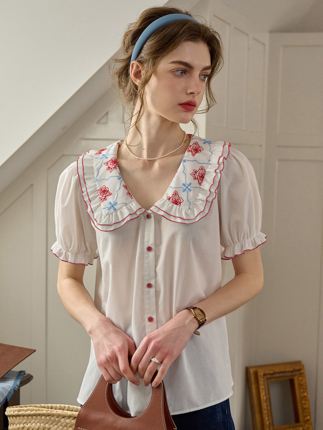 【Final Sale】Alessandra Peter Pan Collar Embroidery Blouse
