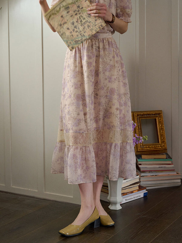 Evelynn Lace Floral Print A-Line Skirt