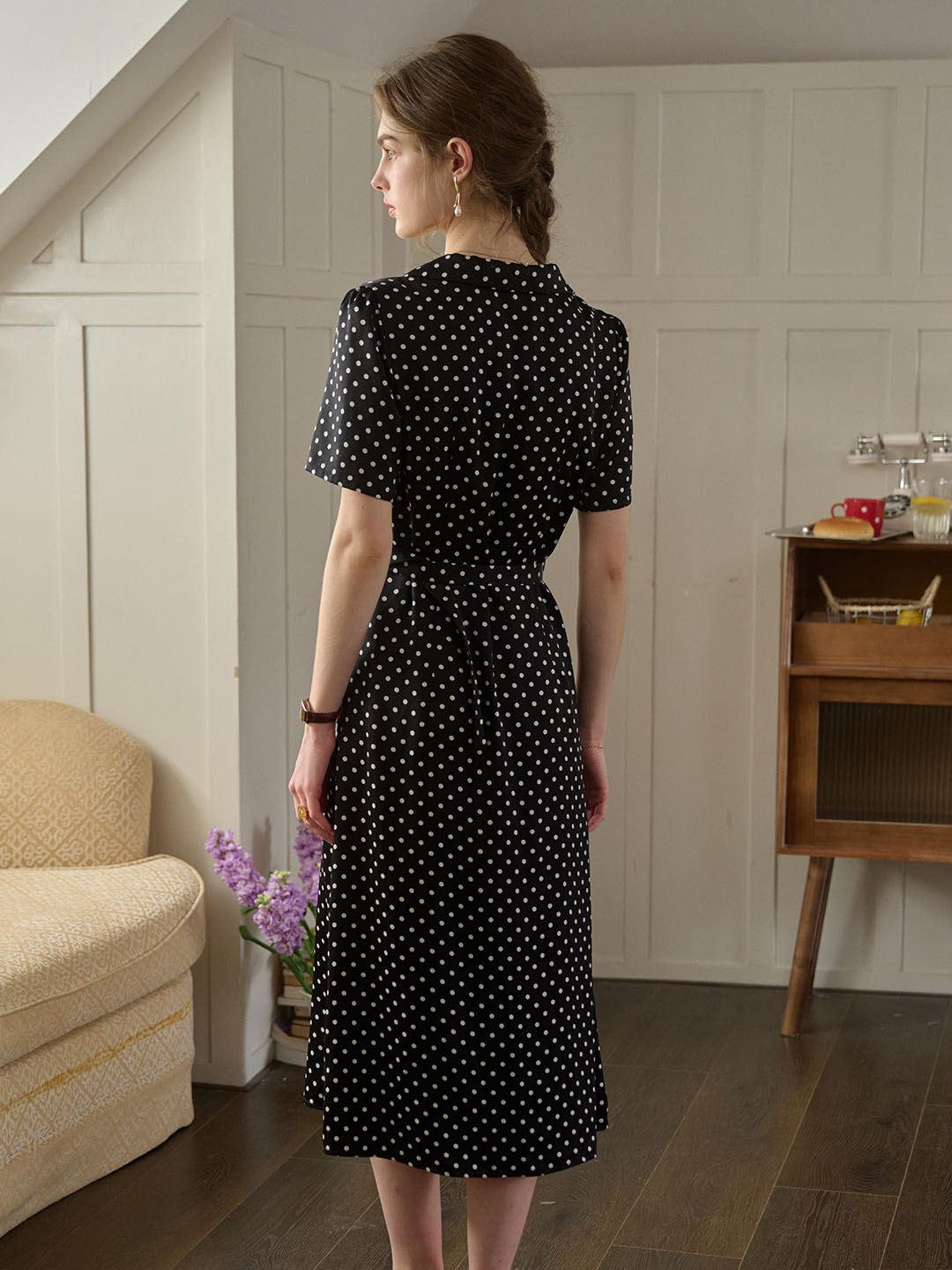 Baylee French Retro Polka Dot V-Neck Dress Baylee French Retro Polka Dot V-Neck Dress