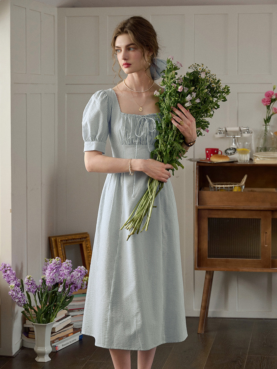 Remi Square Neck Stripe Cotton Dress