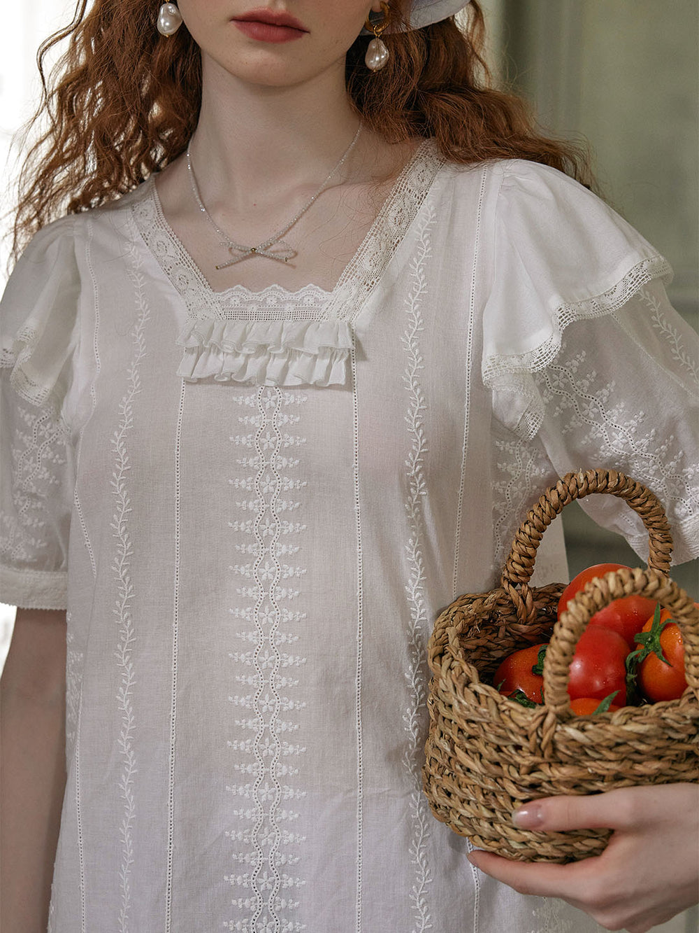 Ruffle Lace Blouse Square Neck Sleeveless Panel Plain Bow