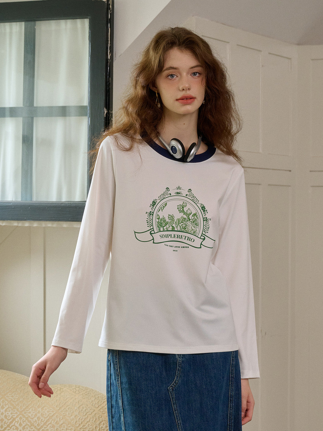 【Final Sale】Haley Loose Round Neck Color Block Printed Casual T-Shirt