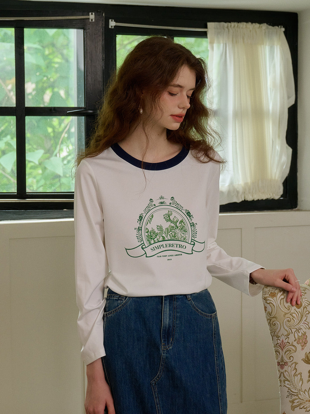 【Final Sale】Haley Loose Round Neck Color Block Printed Casual T-Shirt